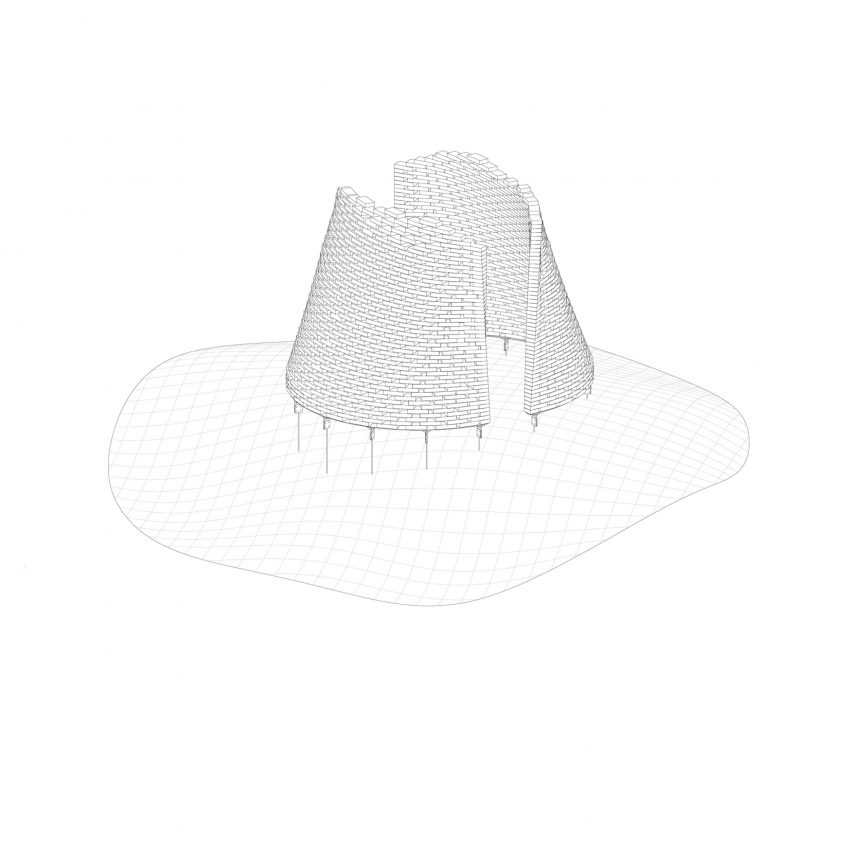 Isometric drawing of Qaammat pavilion by Konstantin Arkitekter