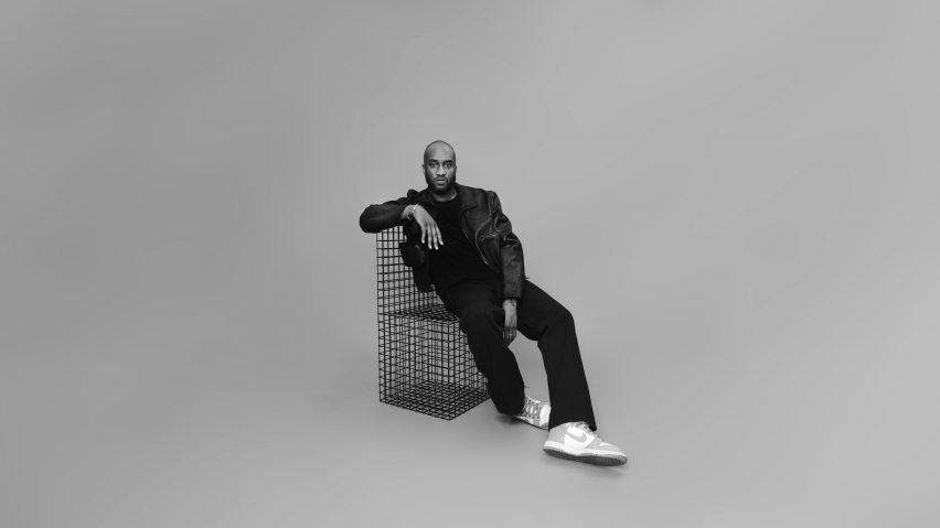 Portrait of designer Virgil Abloh sat on a chair