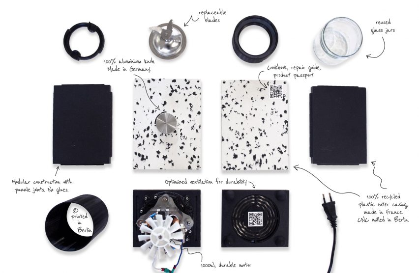 Diagram of the parts in the Re:Mix kitchen mixer base