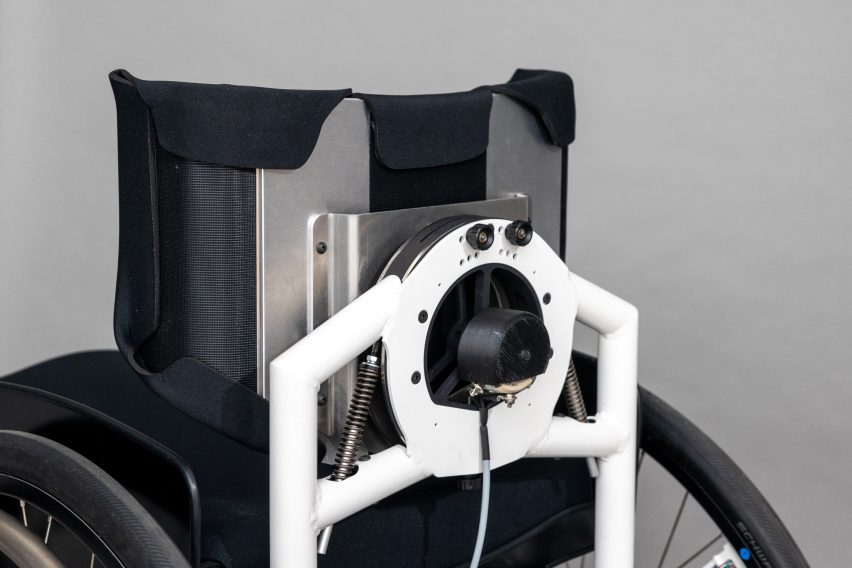The back of a wheelchair with a bearing