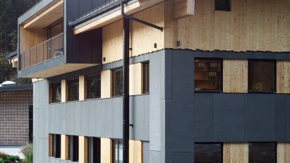 Exterior image of the Rieder headquarters which is clad in cement-reduced panels