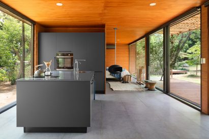 Interior image of a kitchen area at the shipping container home