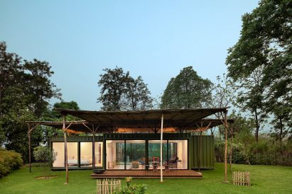 Exterior image of The Container House from its garden