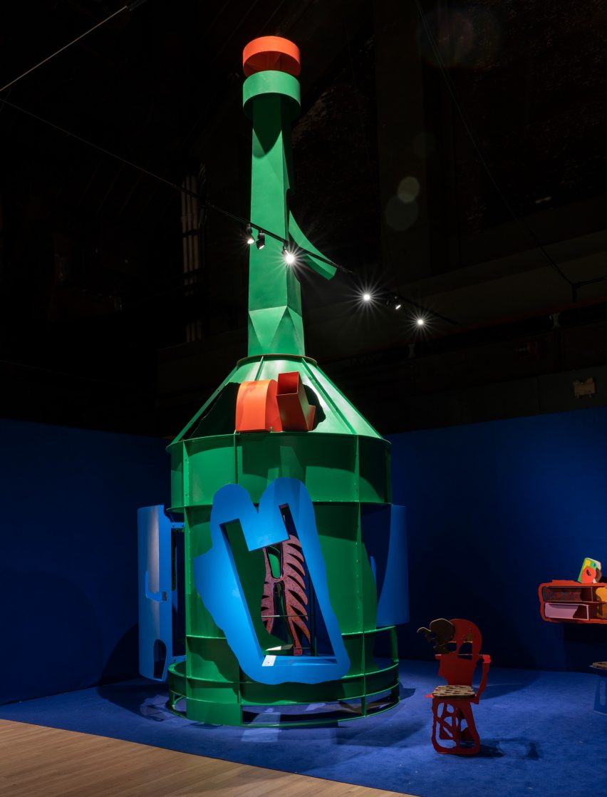 Green and blue sculpture by Serban Ionescu