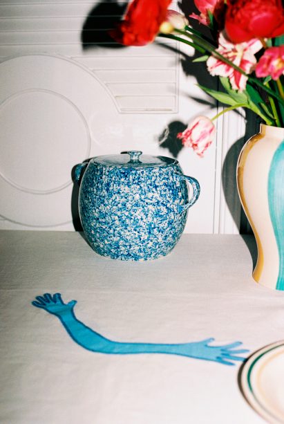 White and blue pot