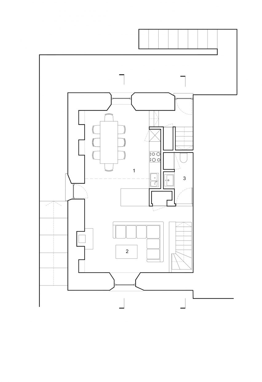 Upper level plan of The Den