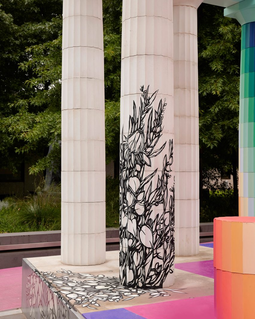 Columns with artwork by Manda Lane