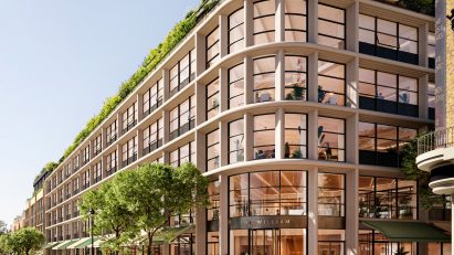 Exterior of large timber building in Bayswater, London