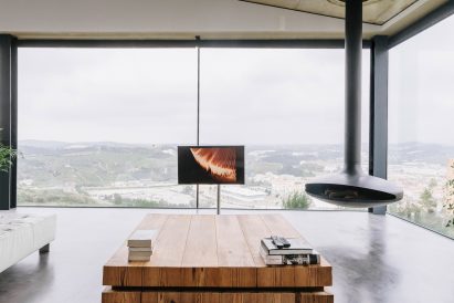 Suspended fireplace in Varatojo House in Portugal