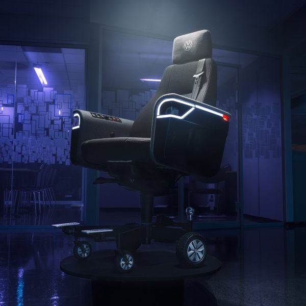 A black Volkswagen office chair