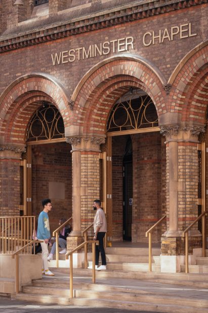 People outside Westminster Chapel by Scott Whitby Studio 