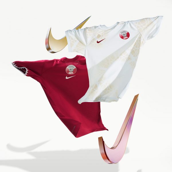 A dark red and a white football jersey