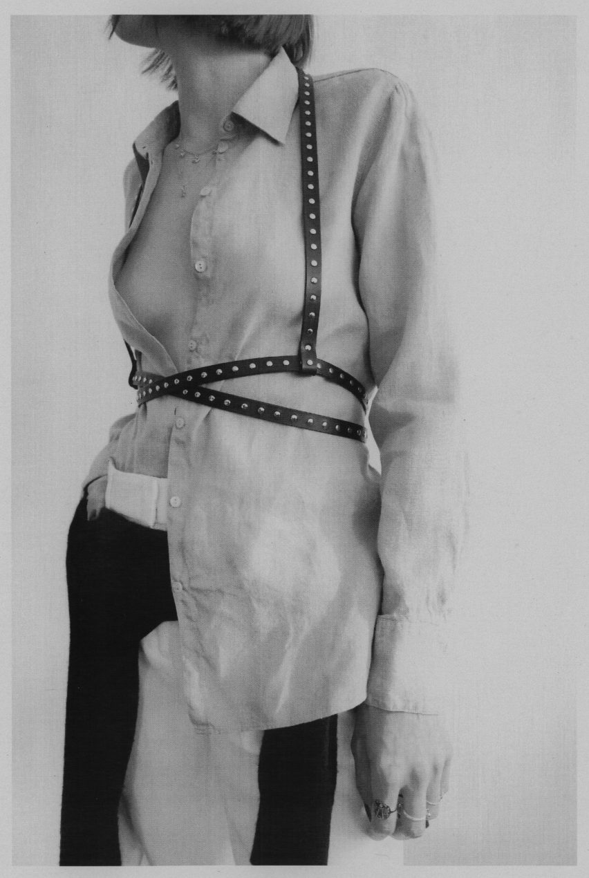 Person wearing leather harness