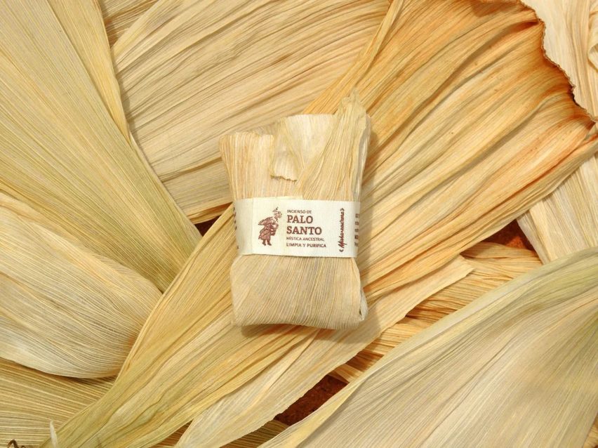 Photograph of product wrapped in dried leaves