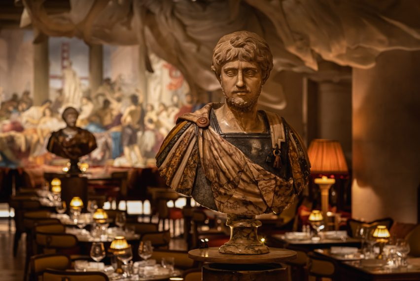 Restaurant interior with classical bust