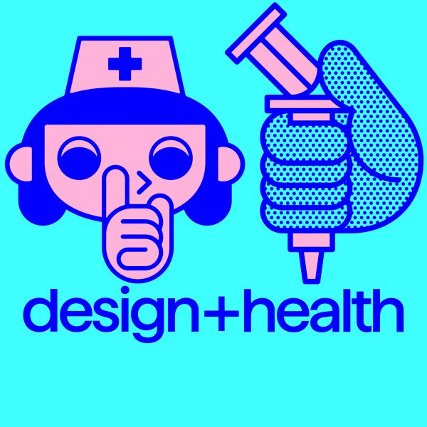 Design and Health exhibition graphic featuring cartoon nurse