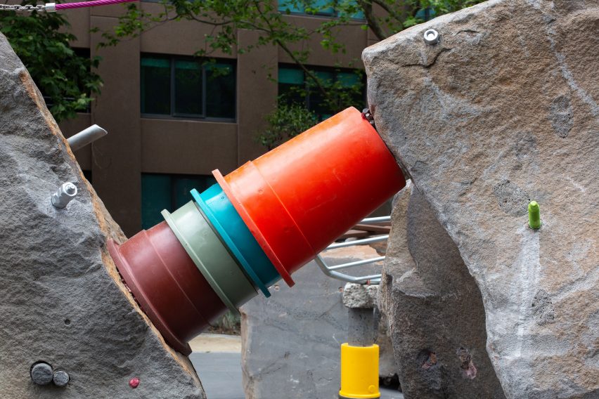 PLastic bucket walkway in Melbourne risky play playground