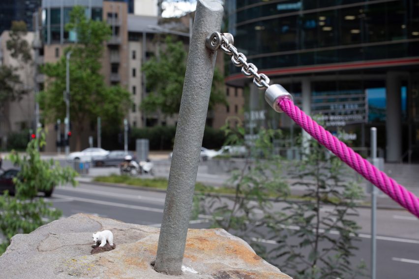 Miniature polar bear on boulder in Melbourne playscape Rocks on Wheels