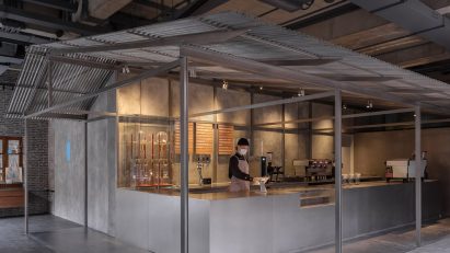 Interior of Shanghai Blue Bottle coffee shop by Neri&Hu