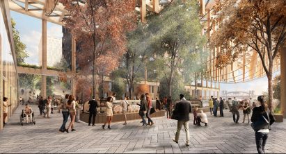 Light coming through wooden slats on waterfront development Cleveland