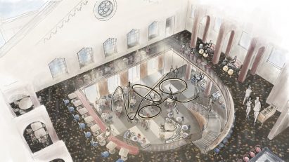 an architectural visual of Hotzel by Phoebe Dee, 2023 Graduate at Inchbald School of Design