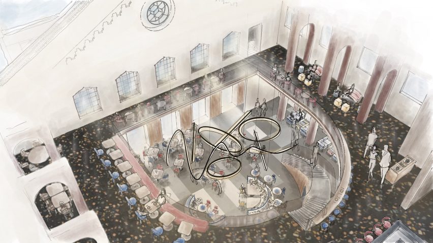 an architectural visual of Hotzel by Phoebe Dee, 2023 Graduate at Inchbald School of Design