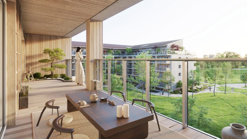 Visual of terrace at Ban housing in Antwerp
