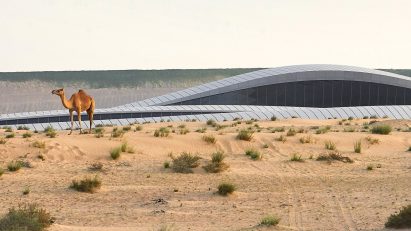 Camel infront of Zaha Hadid Architect's Beeah HQ Sharjah