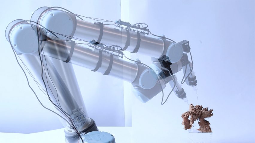 Mycelium cultivated with robot arm