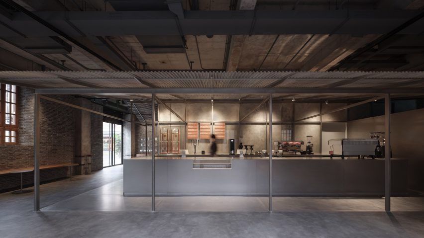 Steel counter coffee shop Blue Bottle by Neri&Hu Shanghai