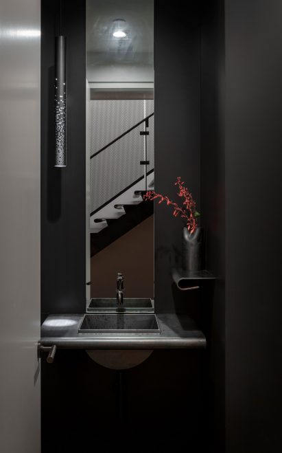 A bent steel vanity