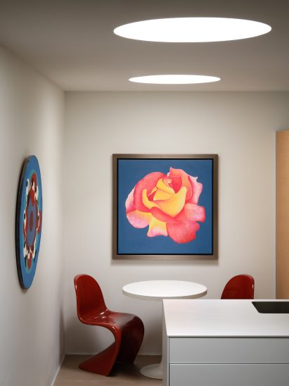Interior shot of residential extension with artwork