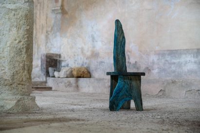Blue-tinted olive wood chair