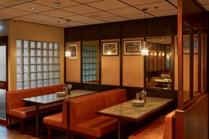 Seating booths in Dishoom Canary Wharf