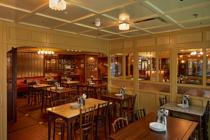Panelled ceiling in Dishoom Canary Wharf