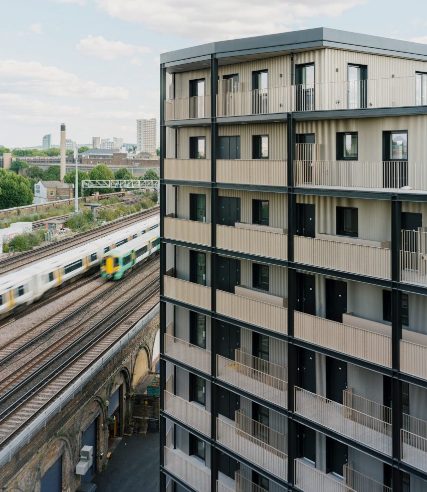 Exterior of Dockley Apartments in London by Studio Woodroffe Papa and Poggi Architecture
