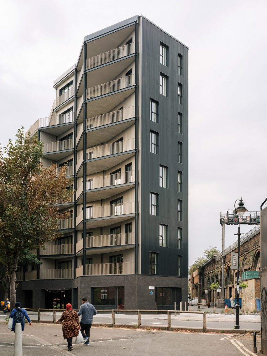 Exterior of Dockley Apartments in London by Studio Woodroffe Papa and Poggi Architecture
