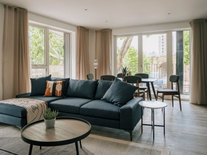 Interior of Dockley Apartments in London by Studio Woodroffe Papa and Poggi Architecture