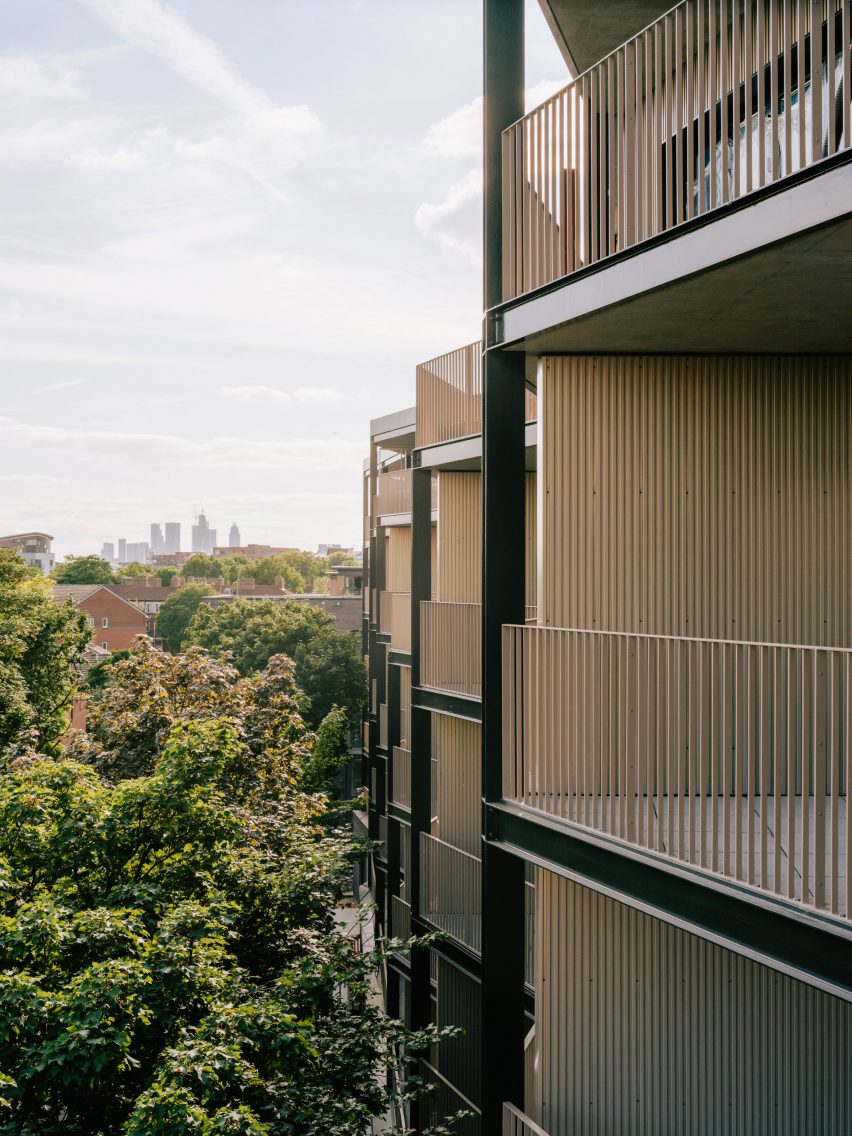 Exterior of Dockley Apartments in London by Studio Woodroffe Papa and Poggi Architecture