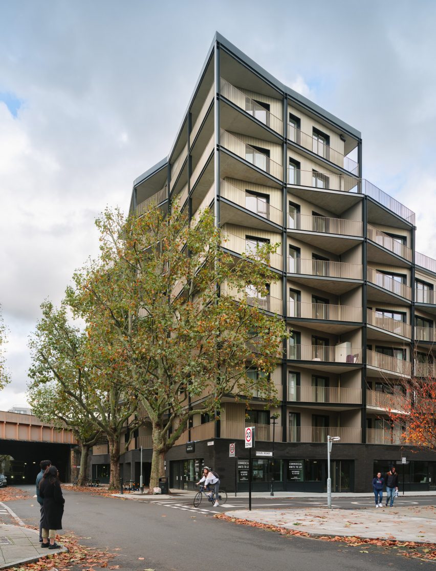 Exterior of Dockley Apartments in London by Studio Woodroffe Papa and Poggi Architecture