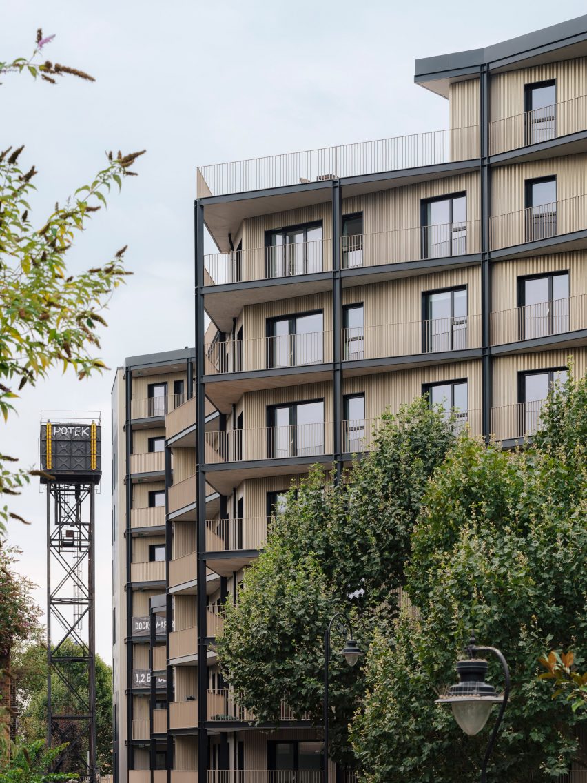 Exterior of Dockley Apartments in London by Studio Woodroffe Papa and Poggi Architecture