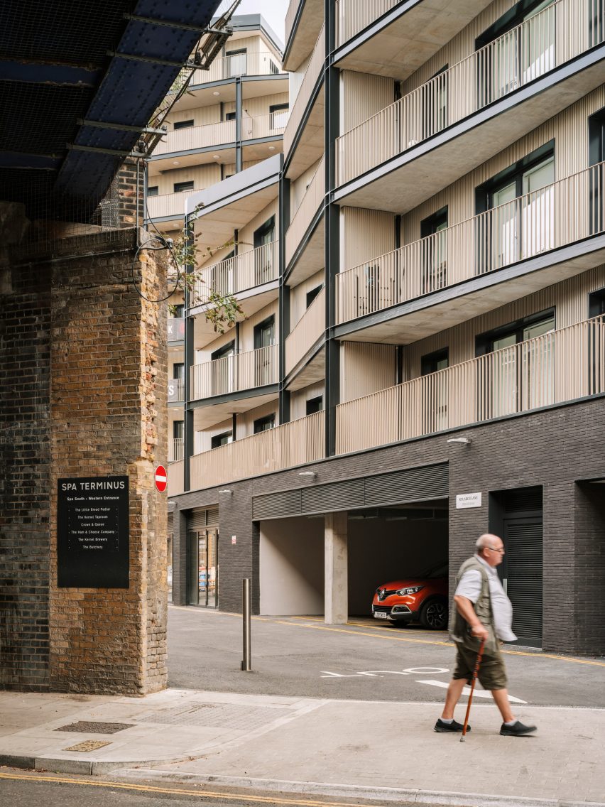 Exterior of Dockley Apartments in London by Studio Woodroffe Papa and Poggi Architecture