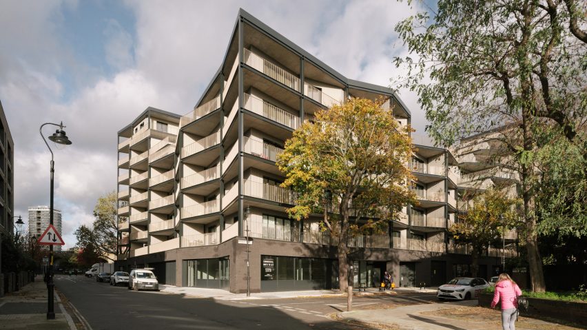 Exterior of Dockley Apartments in London by Studio Woodroffe Papa and Poggi Architecture