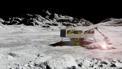 A construction machine on the moon as part of Project Olympus