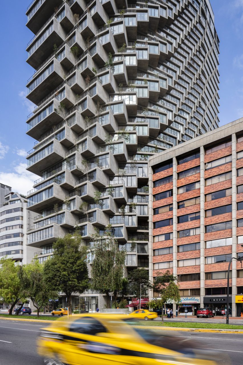 Exterior of Iqon tower in Quito by BIG