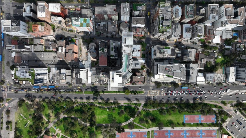 Exterior of Iqon tower in Quito by BIG