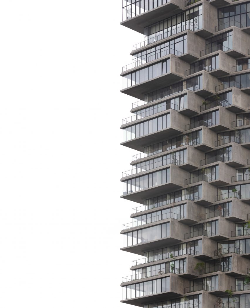 Exterior of Iqon tower in Quito by BIG