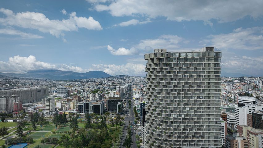 Exterior of Iqon tower in Quito by BIG