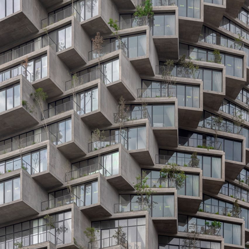 Exterior of Iqon tower in Quito by BIG