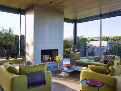 Fireplace in the glass living element